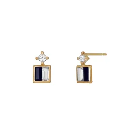 18K/10K Yellow Gold Onyx White Topaz Twin Earrings