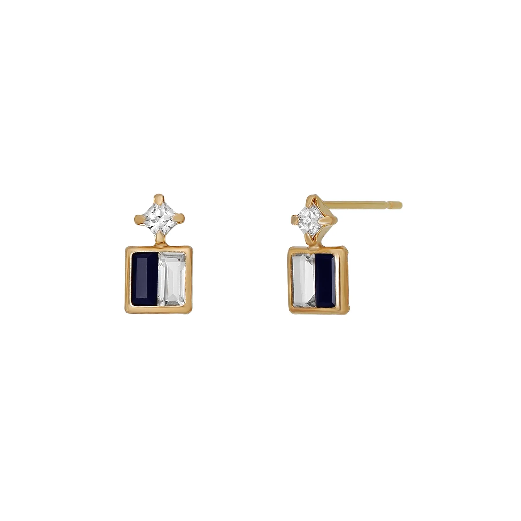 18K/10K Yellow Gold Onyx White Topaz Twin Earrings
