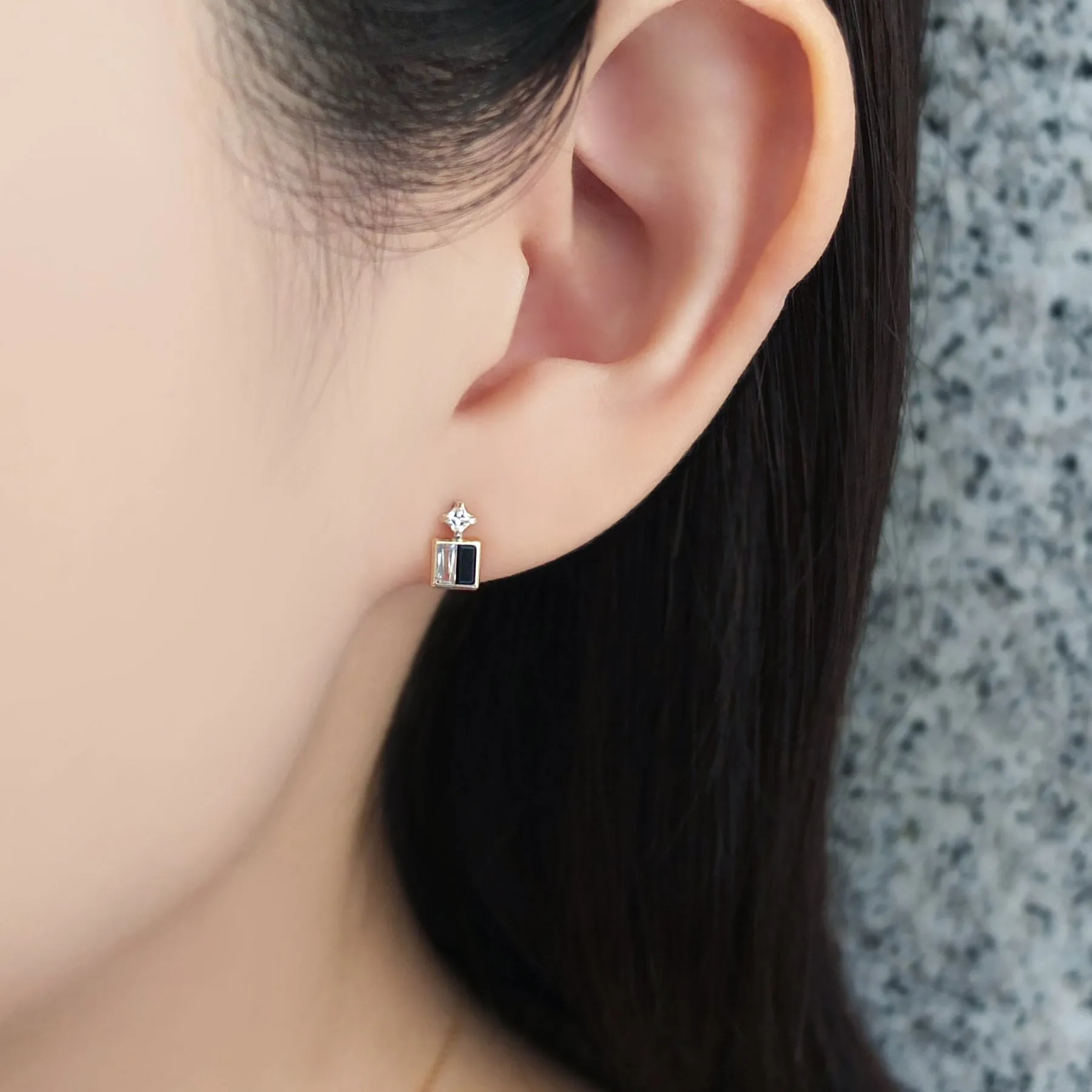 18K/10K Yellow Gold Onyx White Topaz Twin Earrings