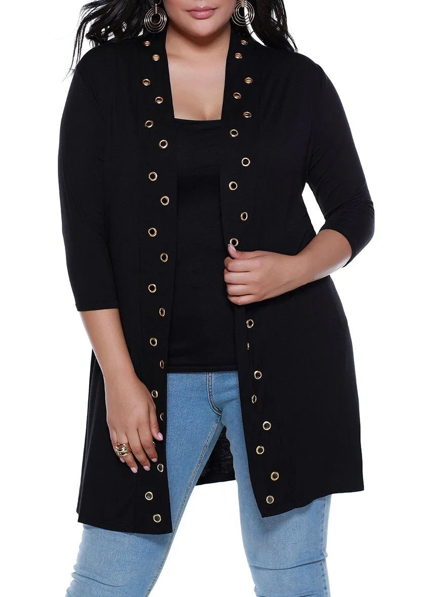 3/4 Sleeve Grommet Cardigan