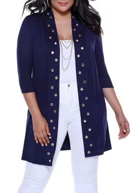 3/4 Sleeve Grommet Cardigan