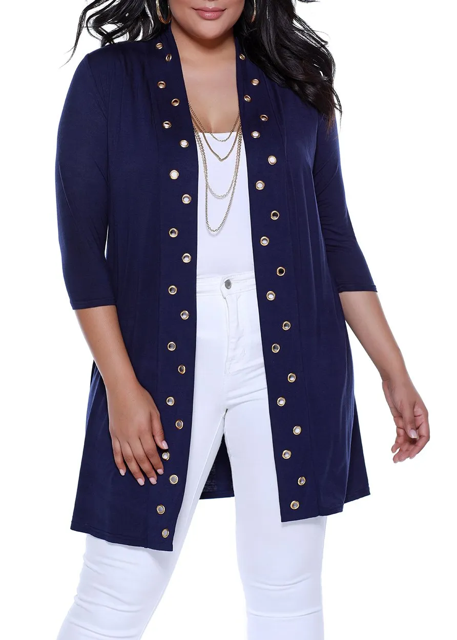 3/4 Sleeve Grommet Cardigan