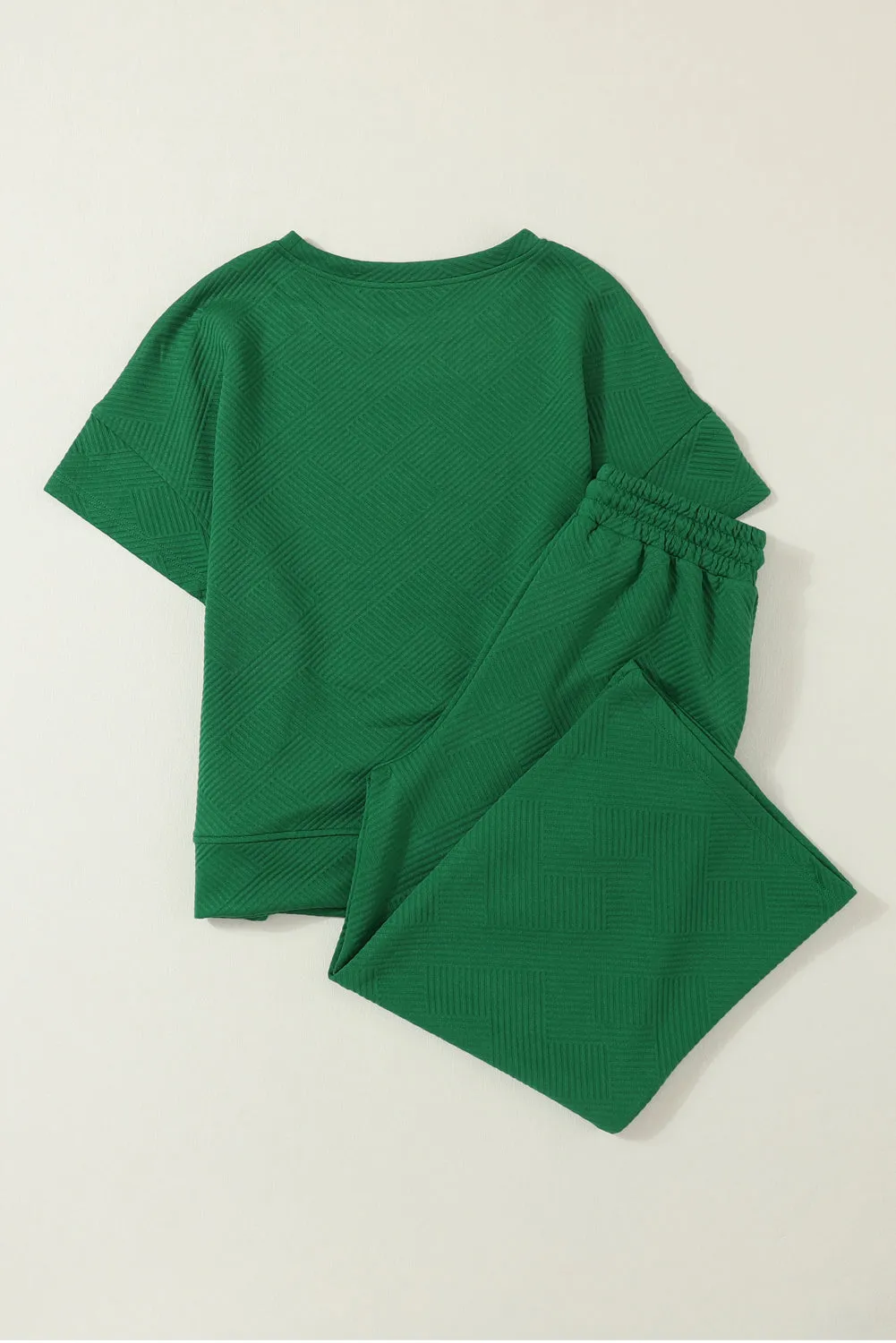 Apricot Textured Loose Fit T Shirt and Drawstring Pants Set