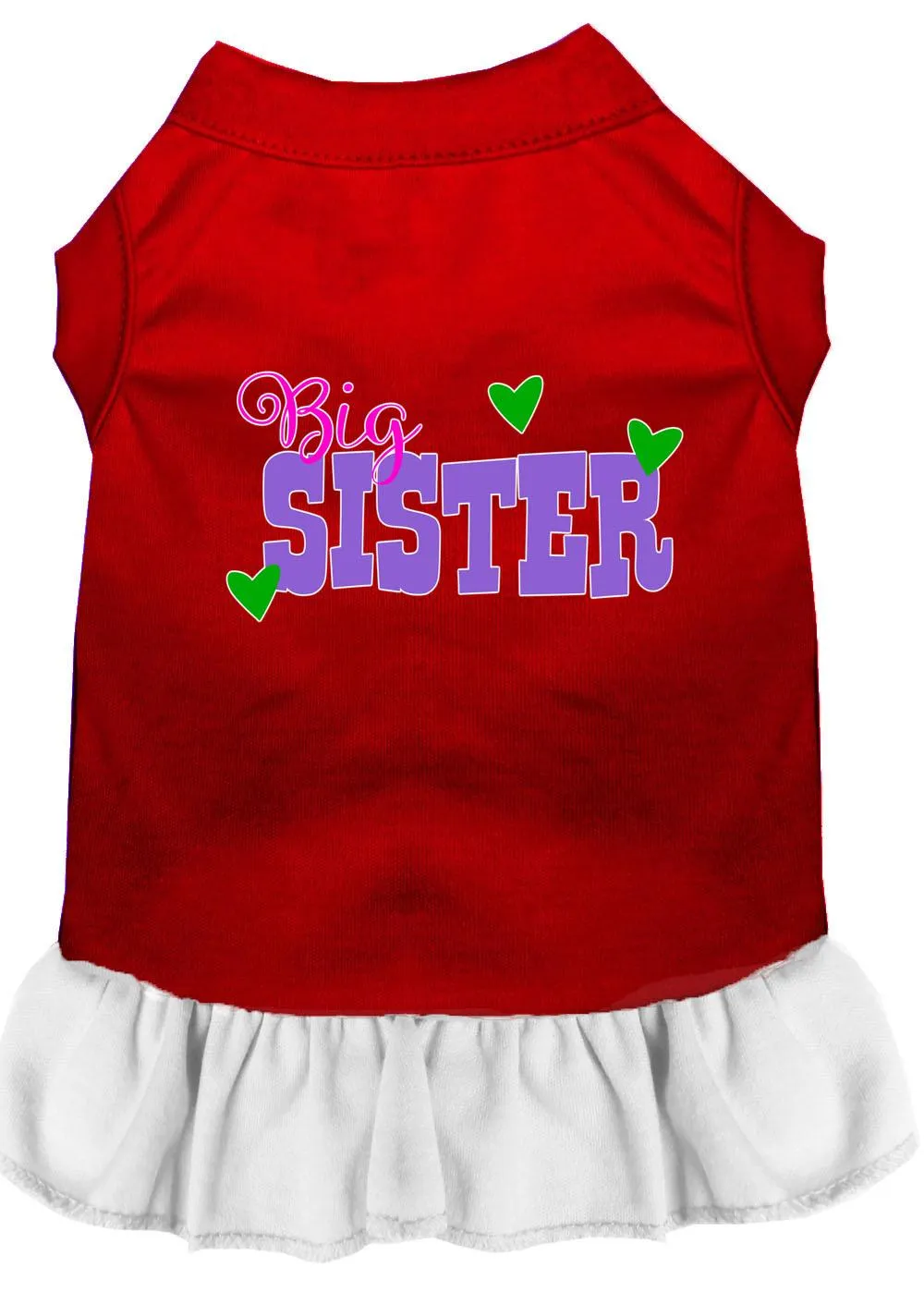 Big Sister Screen Print Dog Dress Red With White Med