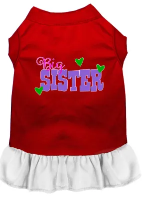 Big Sister Screen Print Dog Dress Red With White Med