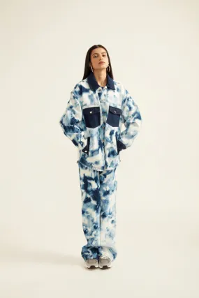 Blue and White Tie-Dye Effect Oversized Jacket