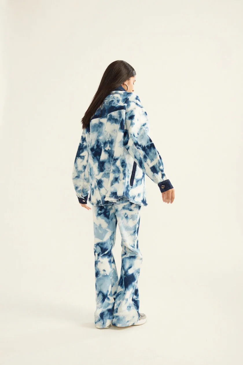 Blue and White Tie-Dye Effect Oversized Jacket