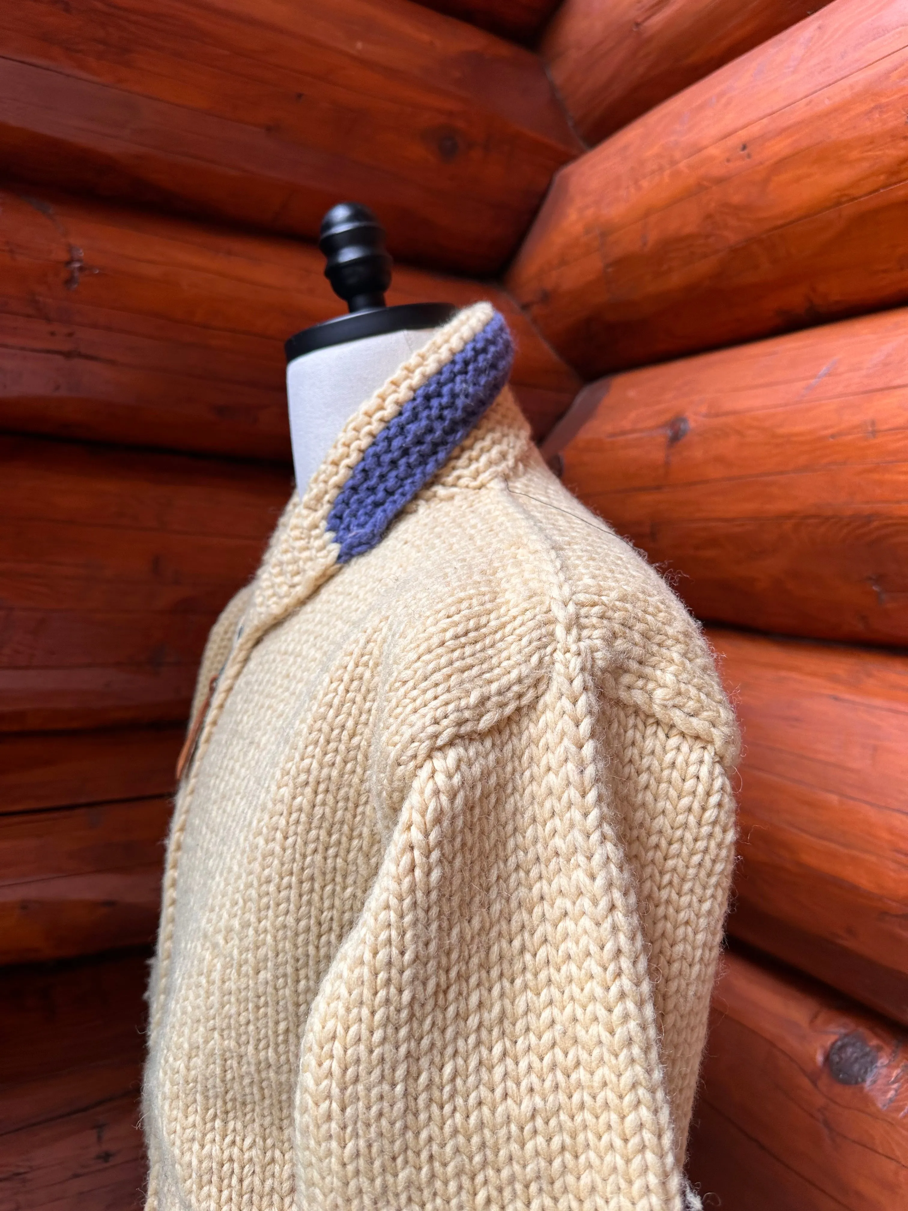 Canadian Knit Sweater - Cream - Blue Trim M/L