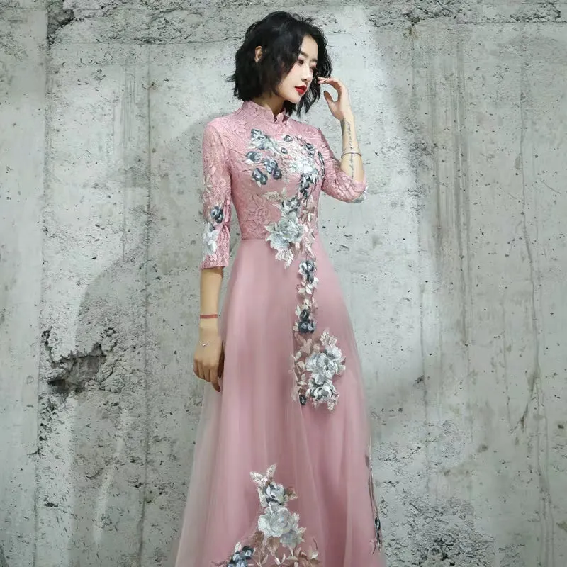 Chinese toast clothing bride cheongsam 2019 new autumn and winter long wedding dress skirt thank you feast in the sleeves thin female