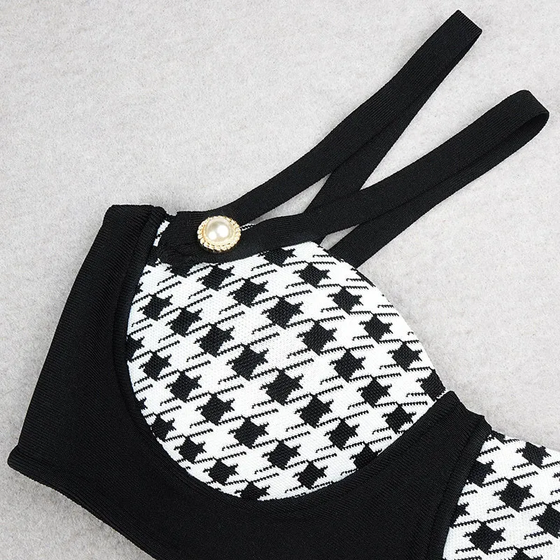 Classic Chic Houndstooth High-Waisted Bikini Set