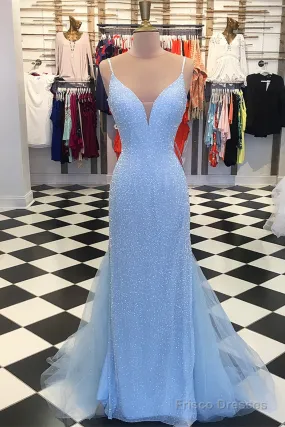 Custom Made Blue V Neck Mermaid Prom Dresses, Mermaid Formal Dresses, Blue Evening Dresses