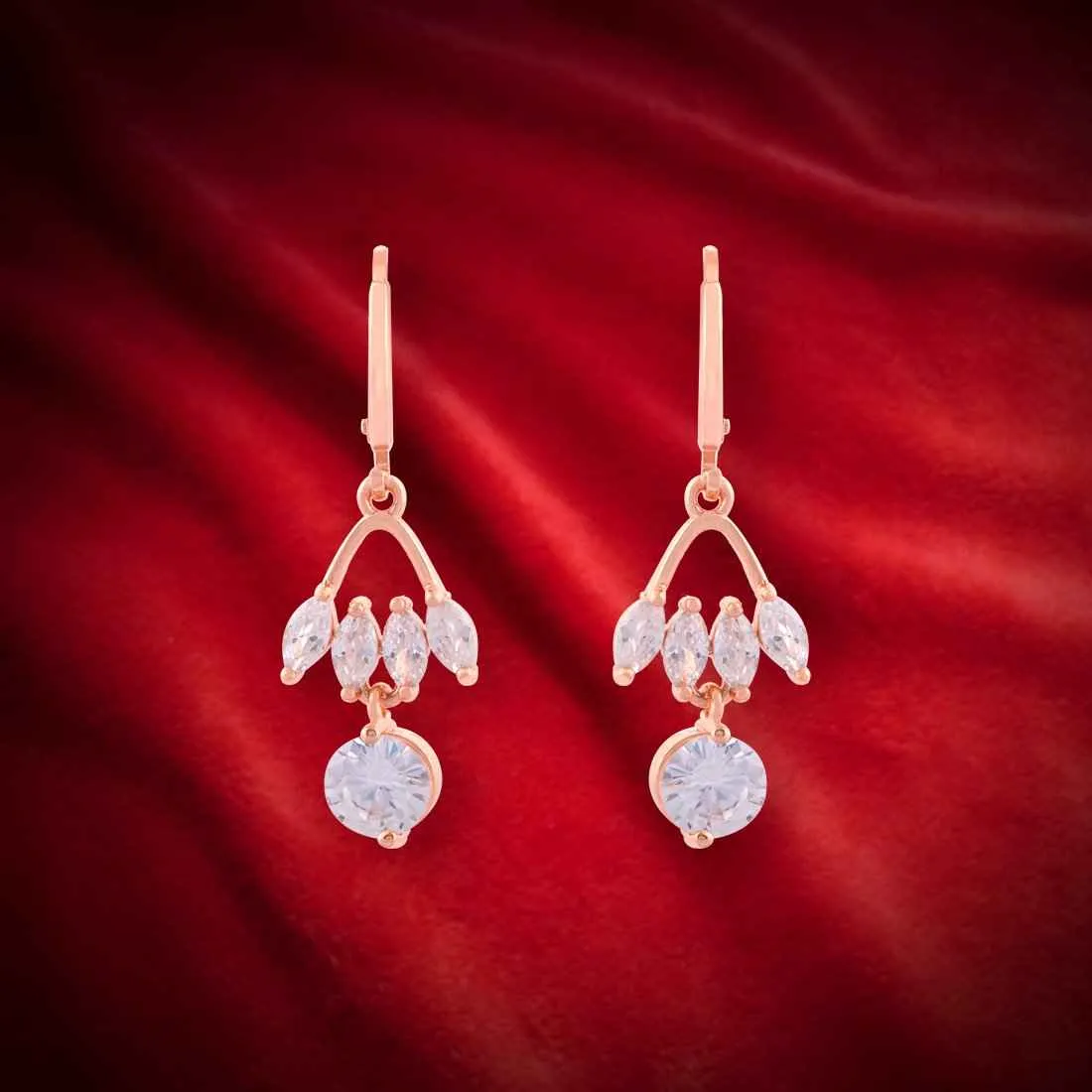 CZ AD Studded Drop Hoop Earrings -Women