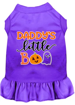 Daddy's Little Boo Screen Print Dog Dress Purple 4x