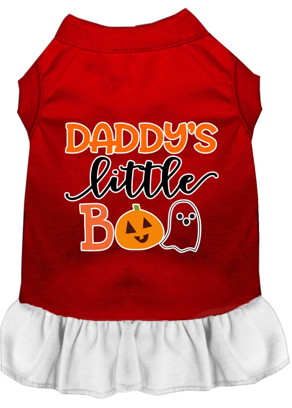 Daddy's Little Boo Screen Print Dog Dress Red With White Lg