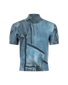 Denim Patchwork Knit Sweater