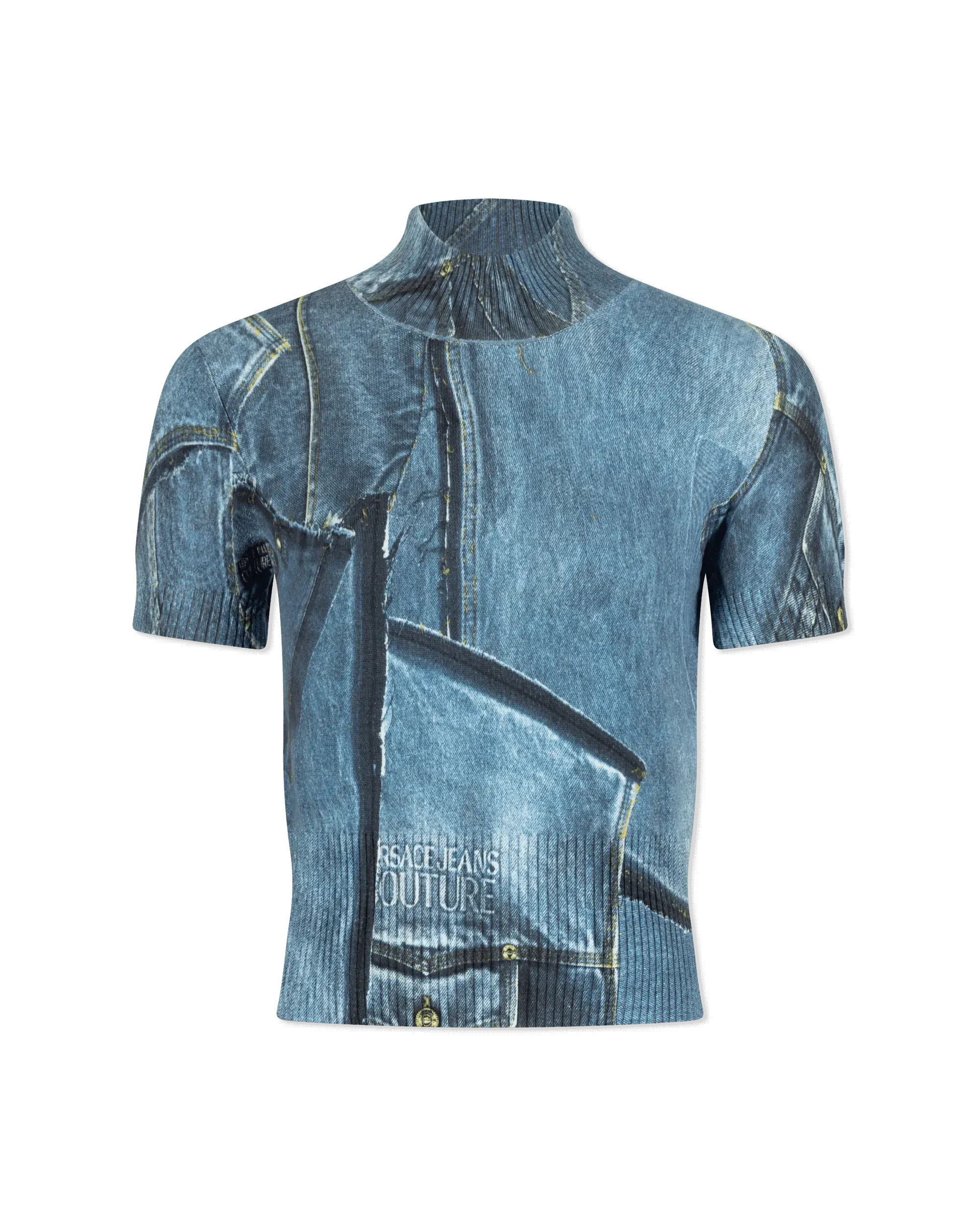 Denim Patchwork Knit Sweater