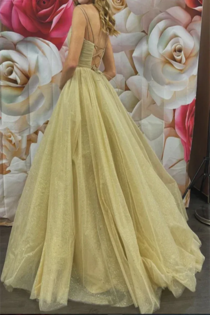 Evening Dresses Real Made Charming Tulle Sequin Straps Prom Dresses Floor-Length