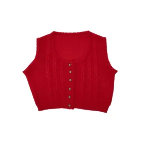 Fine-Guage Aran Cable Knit Picot Edge Waistcoat
