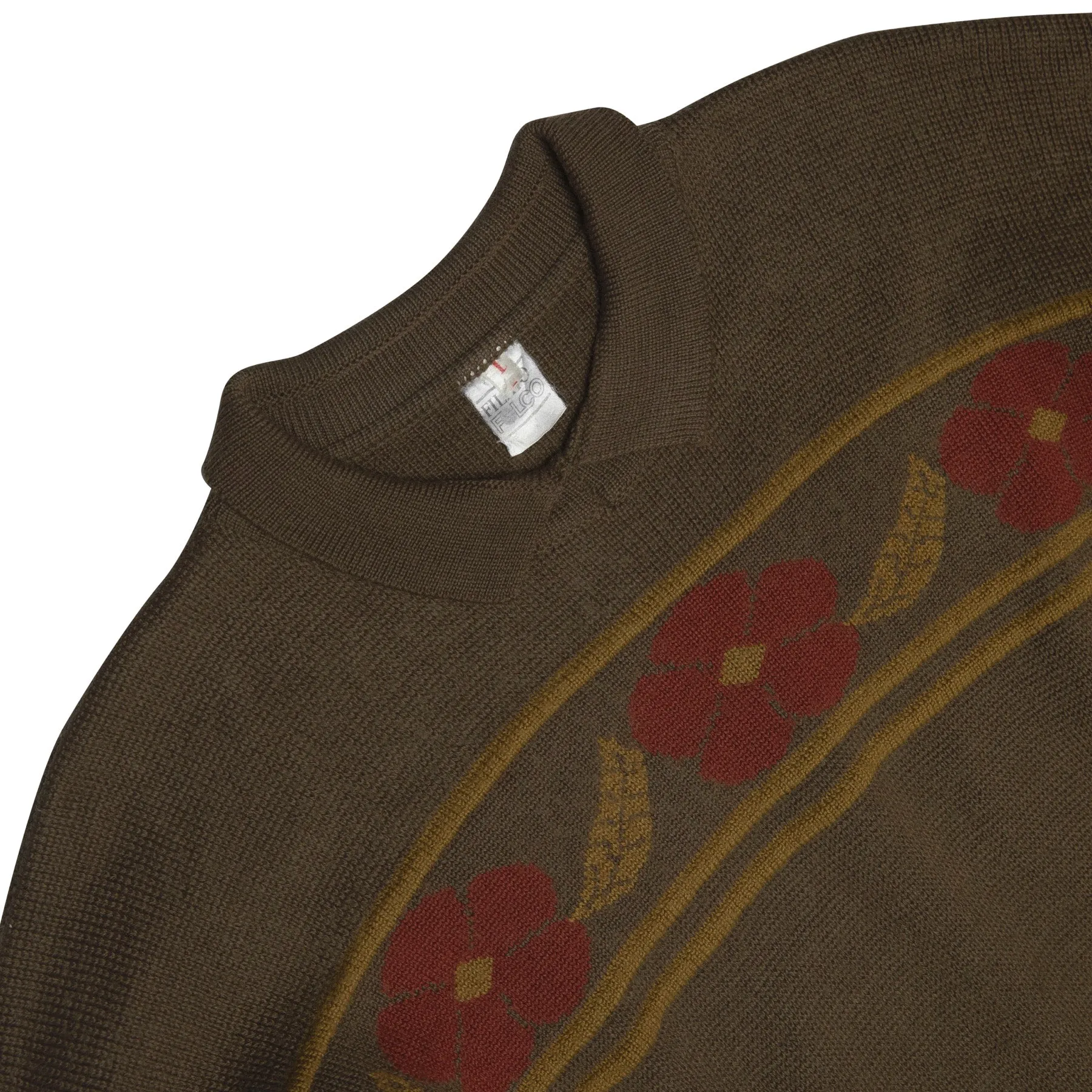 Folk Art Intarsia Tuck Stitch Bermuda Collar Pullover
