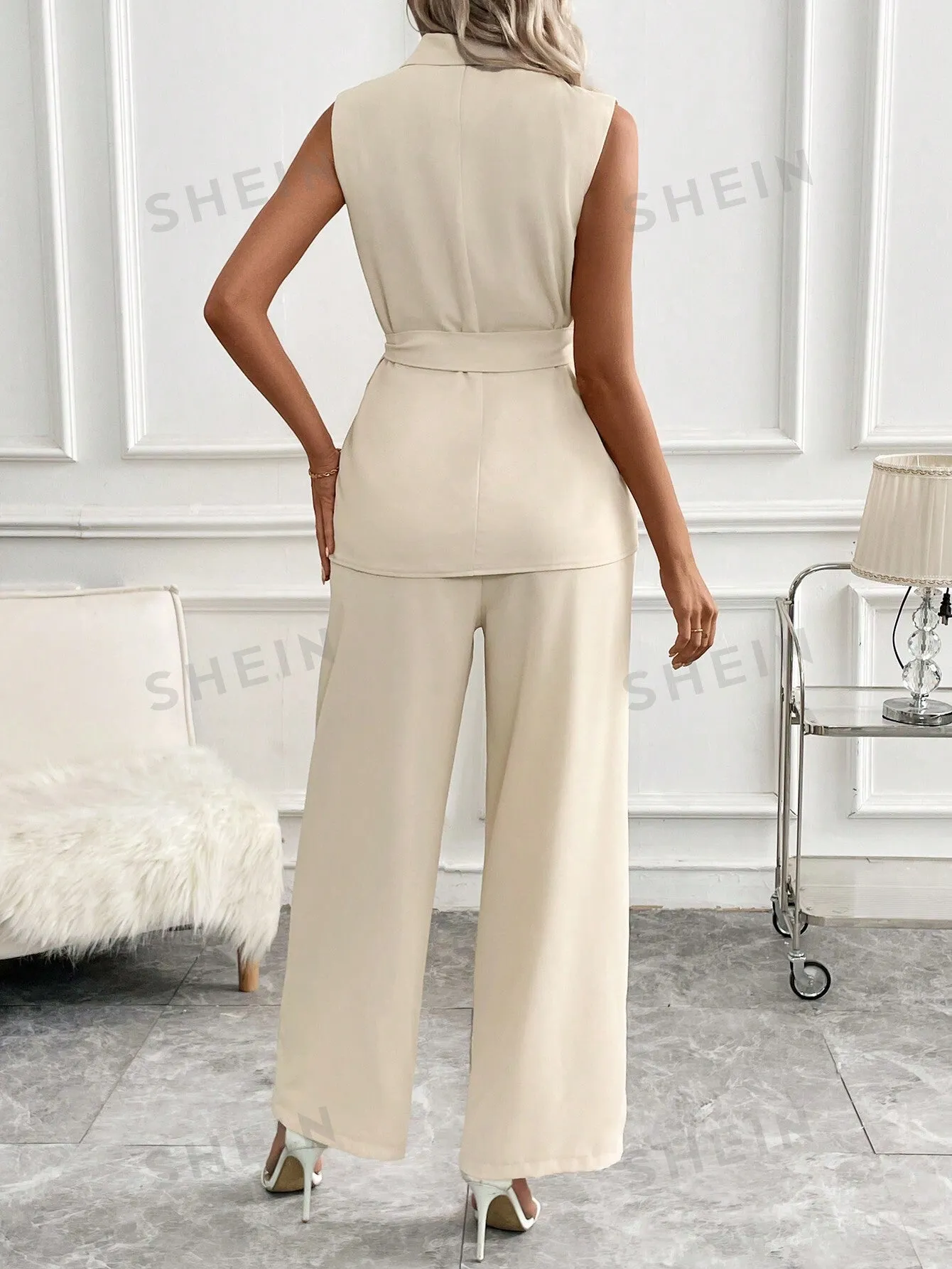 Frenchy Women's Fashionable Solid Color Simple Daily Sleeveless Top And Long Pants Suit