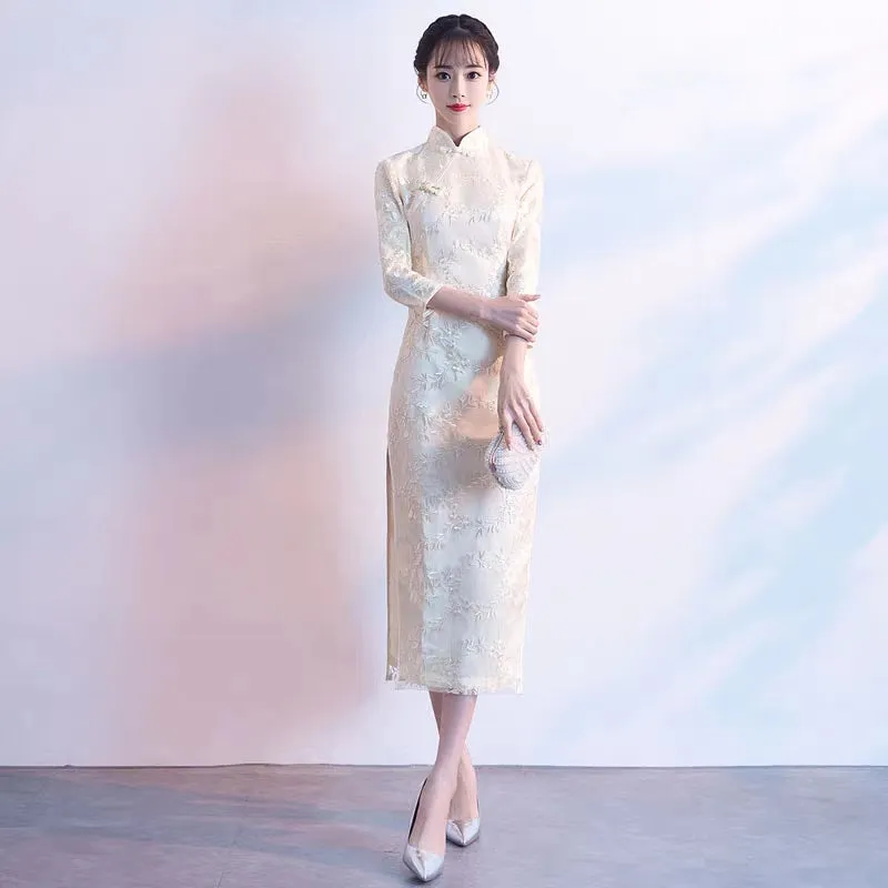 Girl cheongsam autumn and winter long long-sleeved 2019 new improved version of elegant and thin fishtail dress skirt female Chinese style