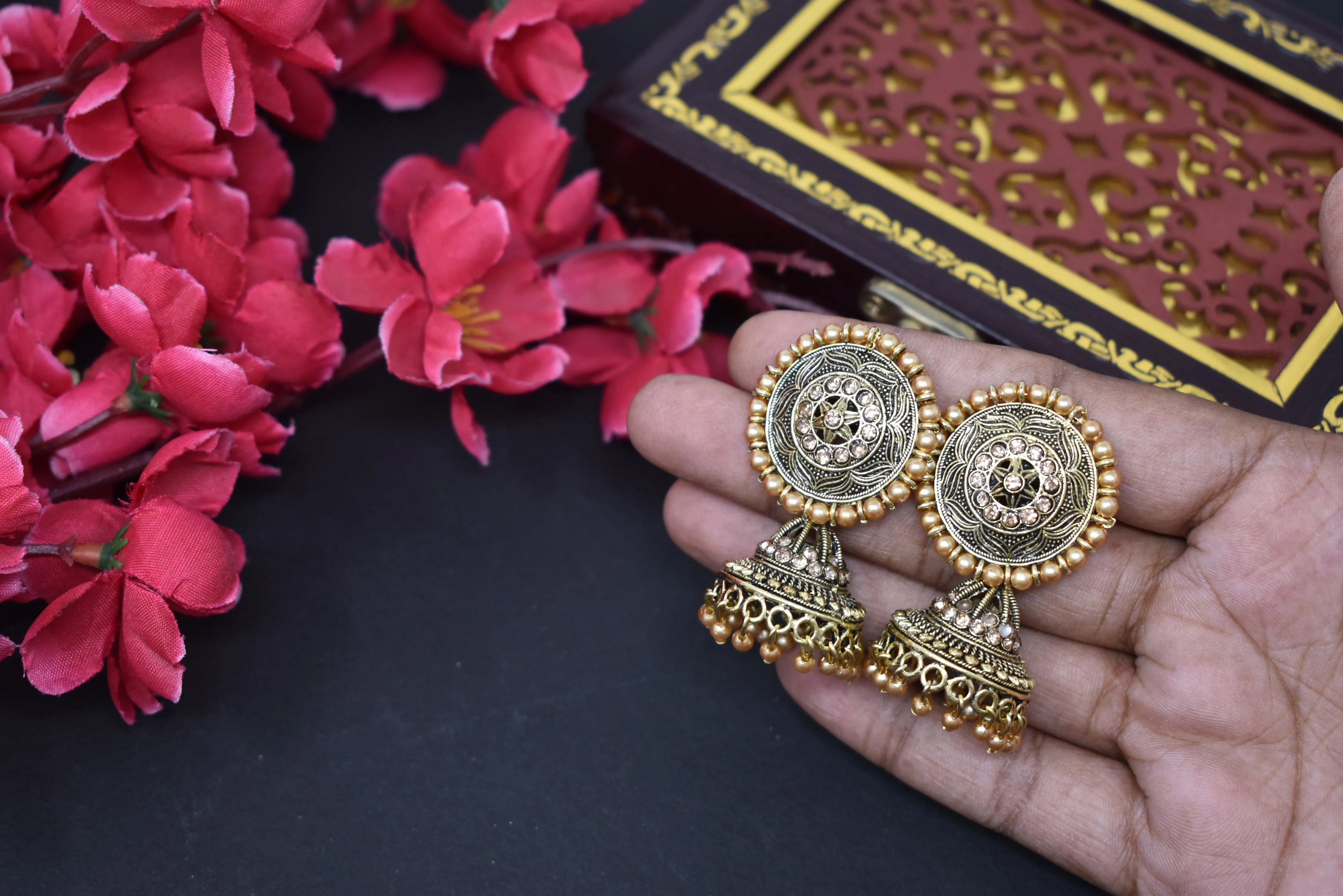 Gold-Plated Jhumkas: Oxidized Ethnic Earrings for Ladies