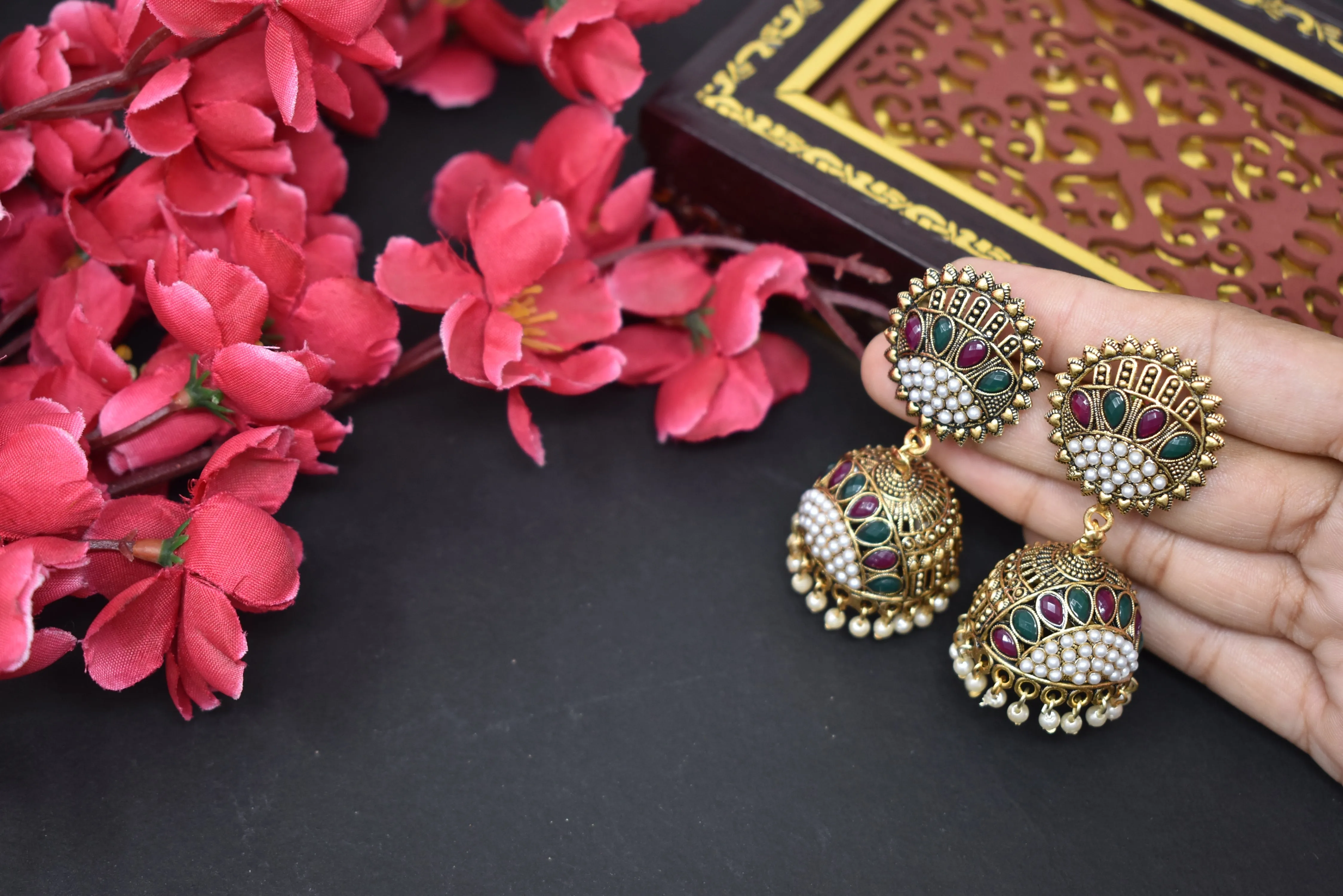 Gold-Plated Oxidized Jhumkas: Ethnic, Timeless Women's Style