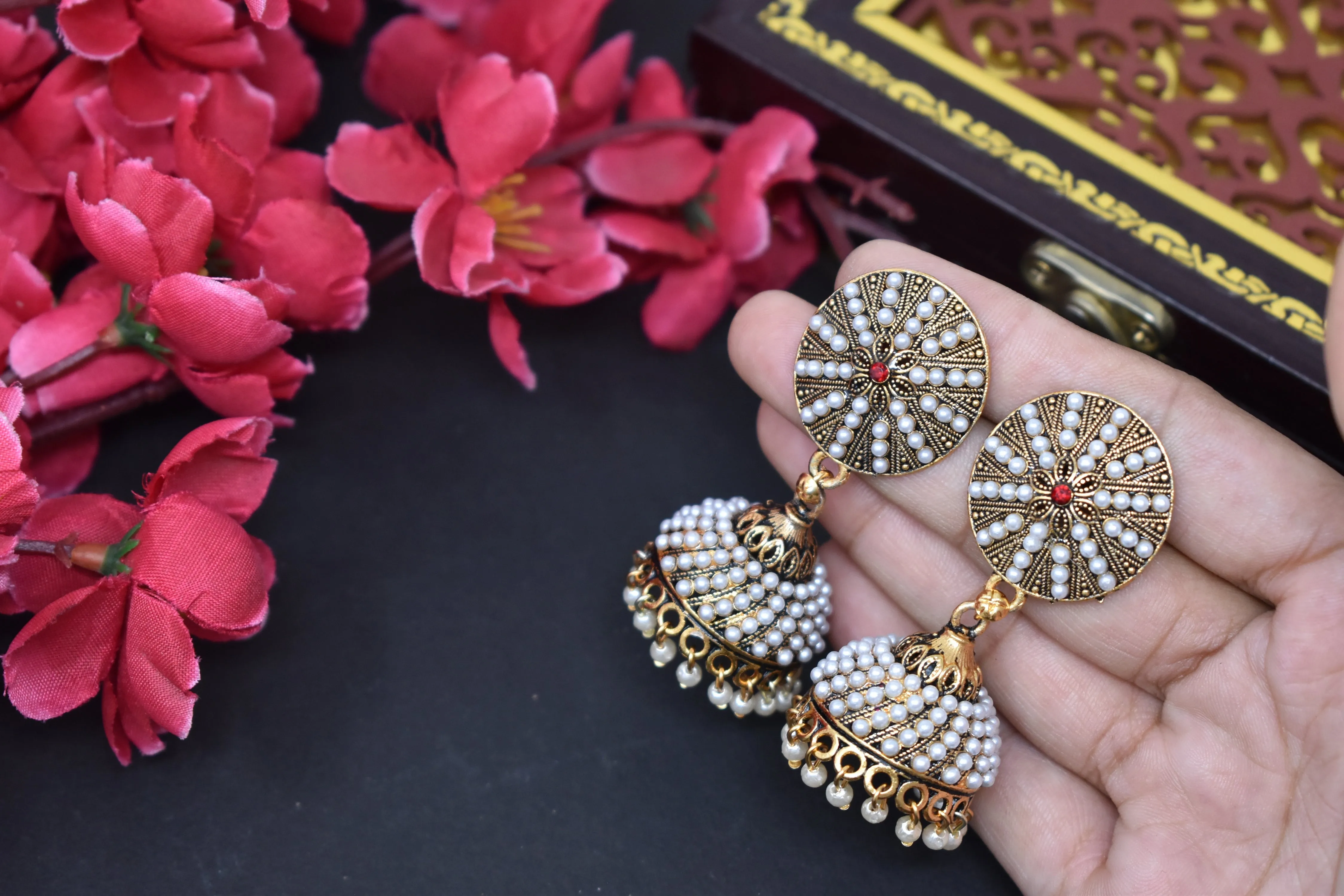 Gold-Plated Oxidized Jhumkas: Women's Ethnic Earrings