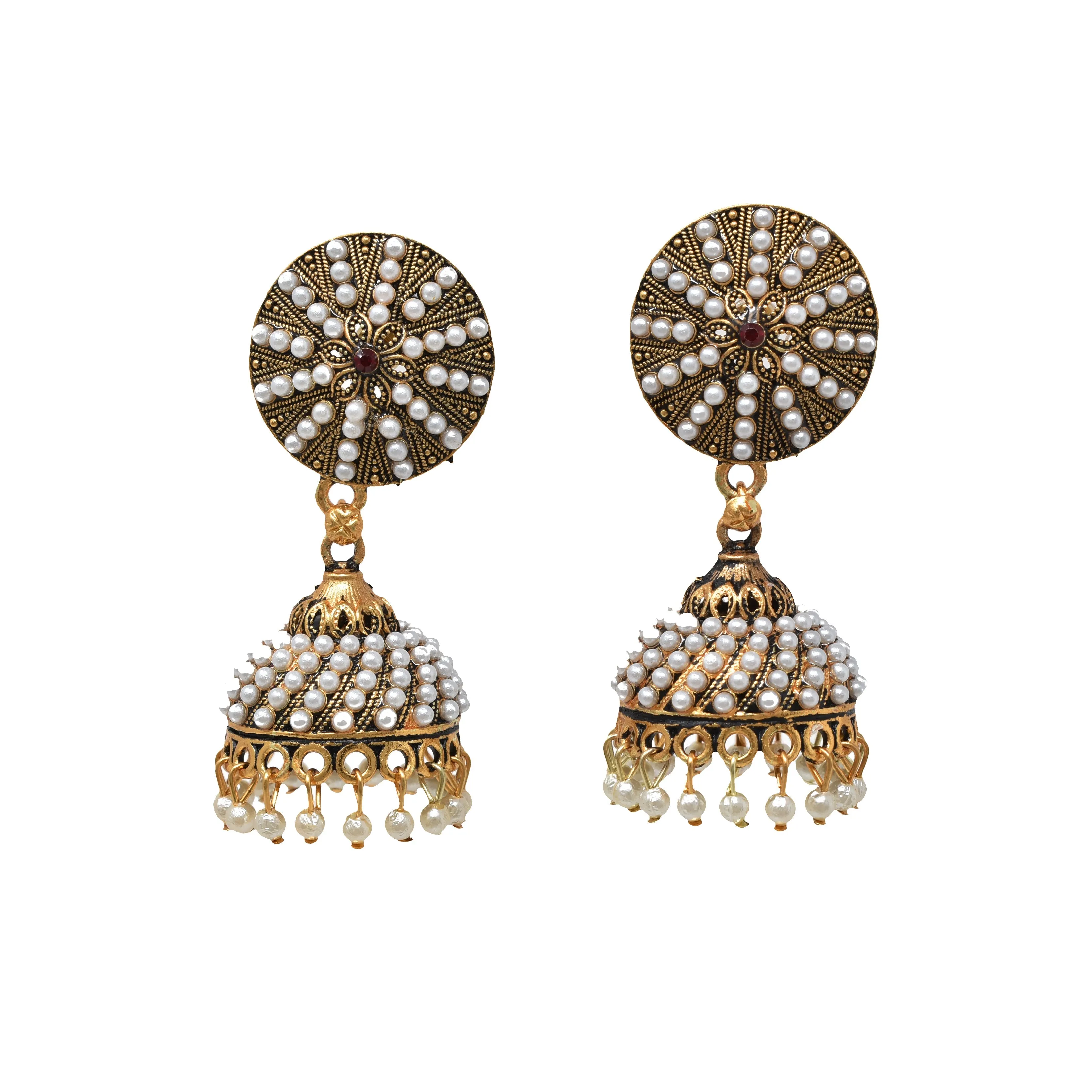 Gold-Plated Oxidized Jhumkas: Women's Ethnic Earrings