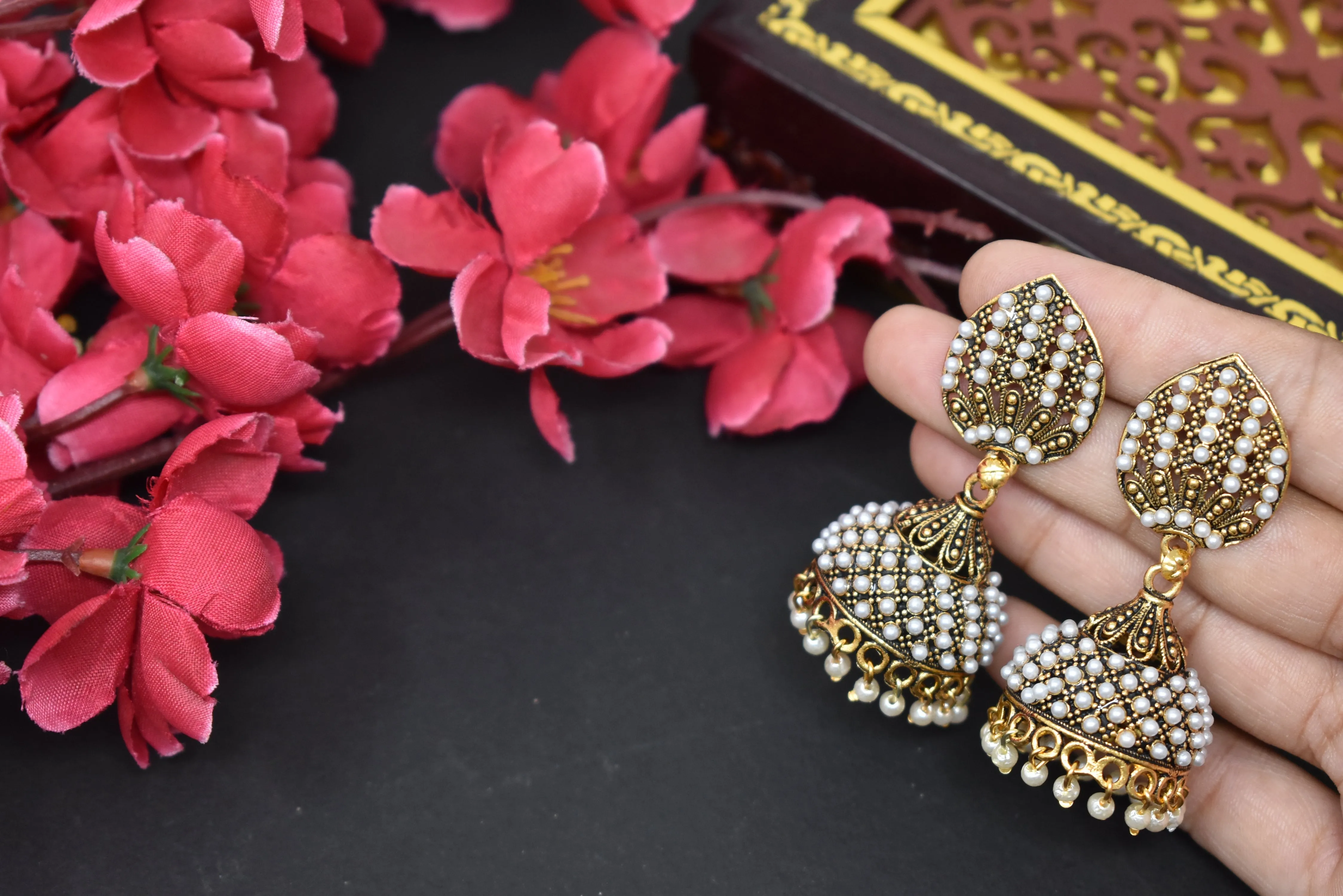 Gold-Plated Oxidized Jhumkas: Women's Traditional Charm