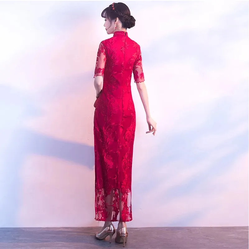 Improved version of cheongsam 2019 new autumn girl long section fresh and elegant fishtail Austrian dress female small fragrance