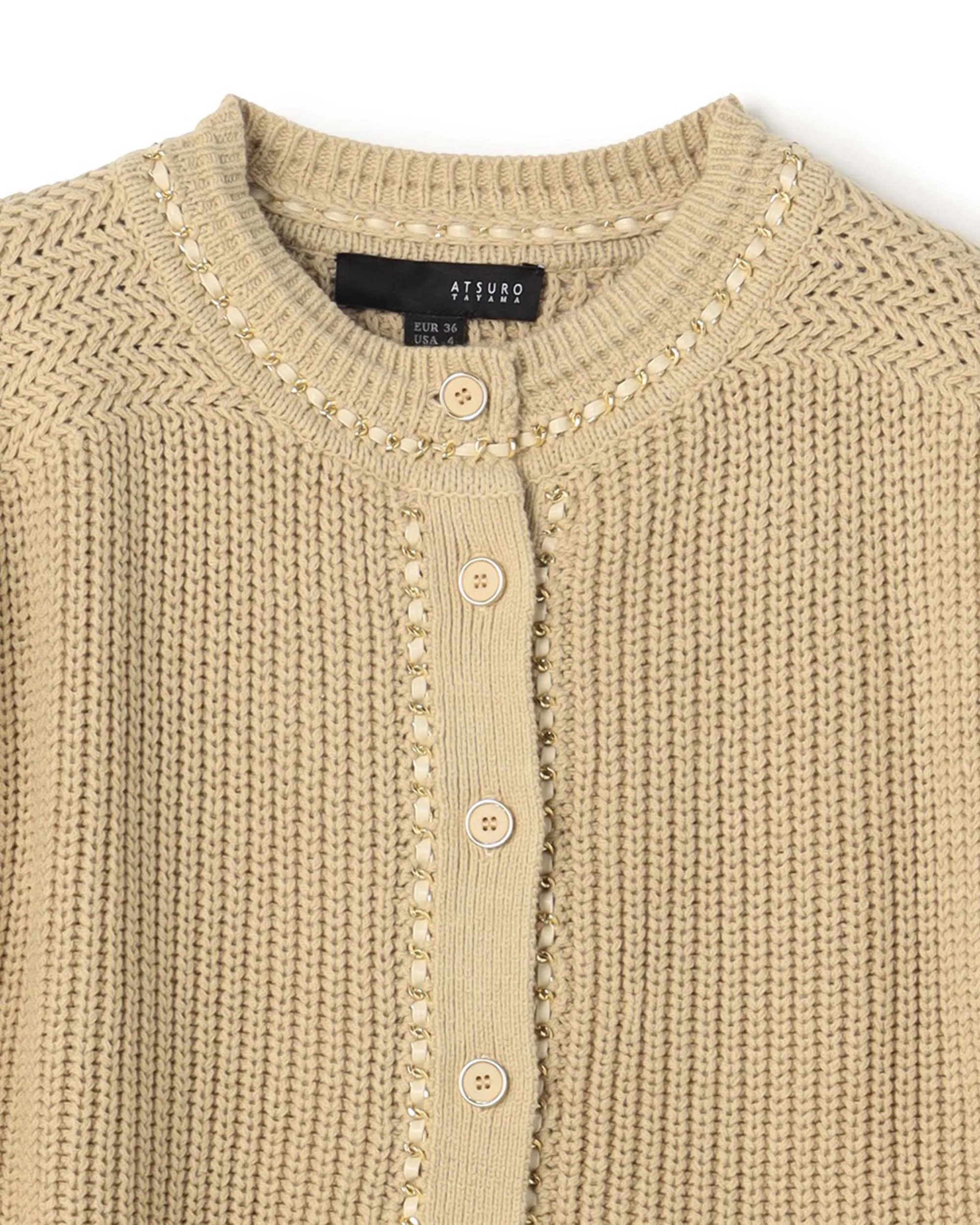 Metal N Pu Trim Cotton Mix Cardigan