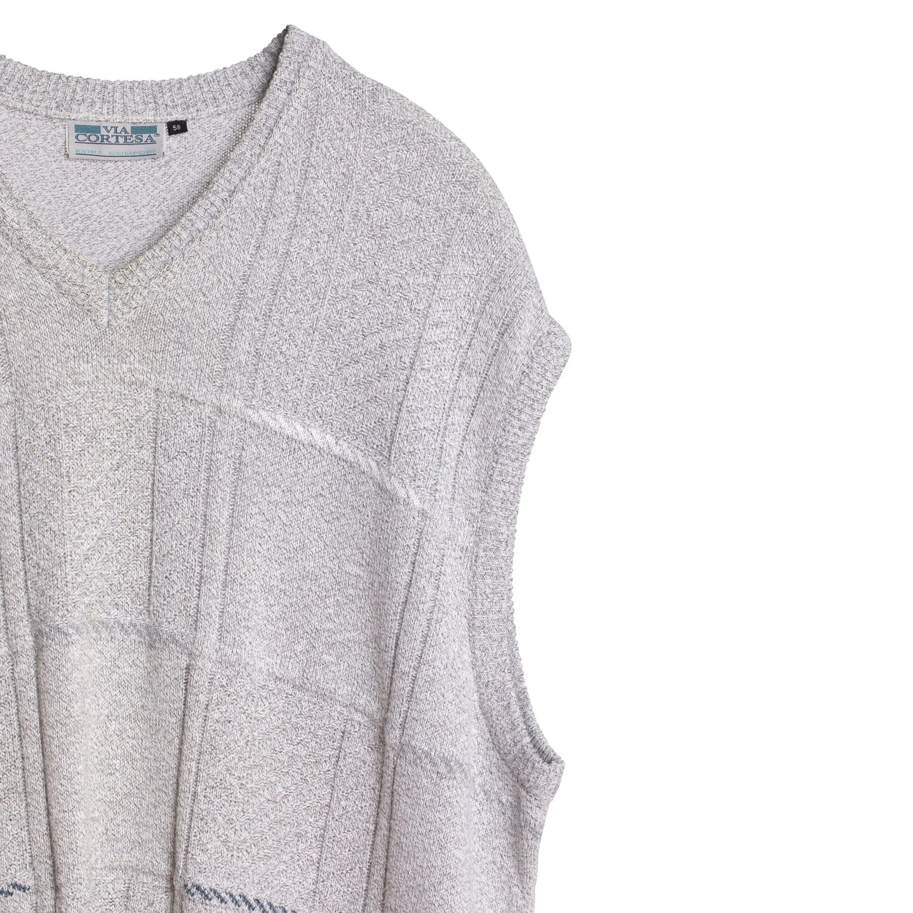 Patterned Stockinette Purl Knit Stitch Wool Blend V-Neck Sleeveless Sweater
