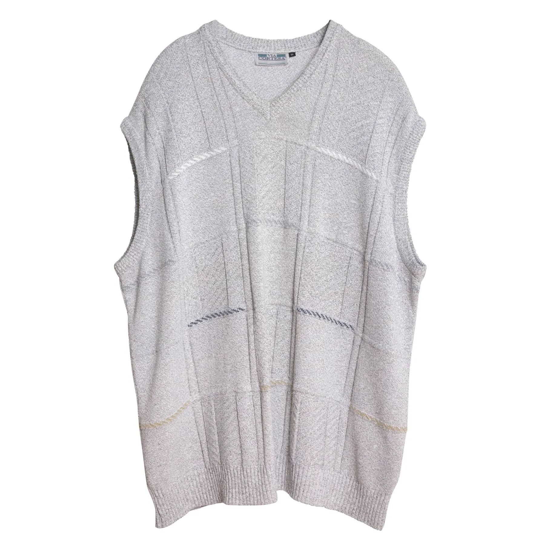 Patterned Stockinette Purl Knit Stitch Wool Blend V-Neck Sleeveless Sweater