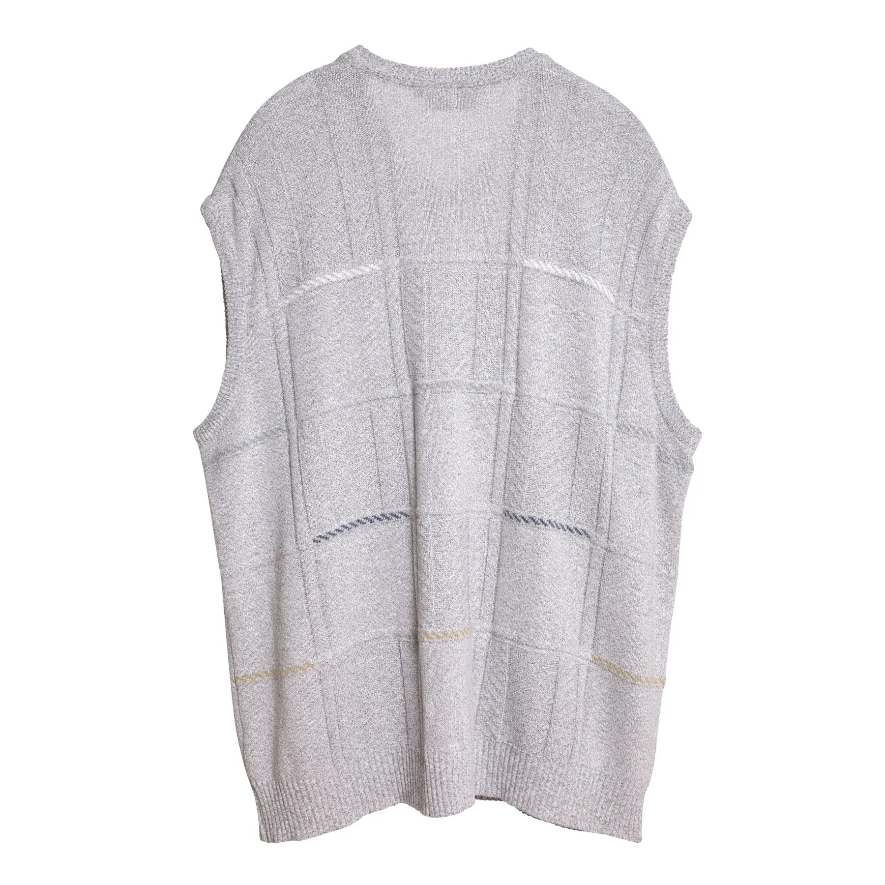Patterned Stockinette Purl Knit Stitch Wool Blend V-Neck Sleeveless Sweater