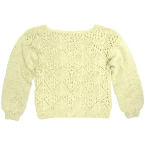 Piled Cotton Yarn Diamond Lattice Stitch Pullover Sweater