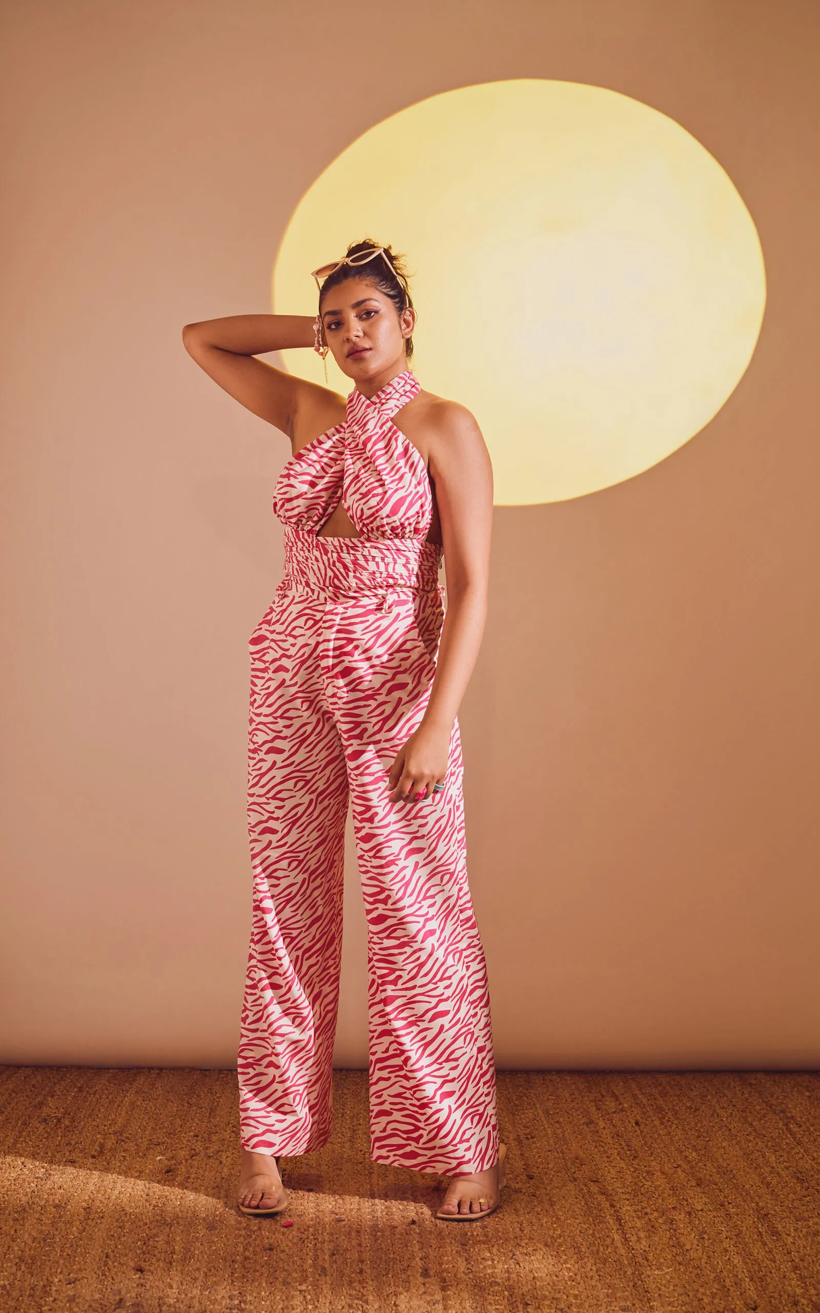 Pink Abstract Print Cross Wrap Halter Top