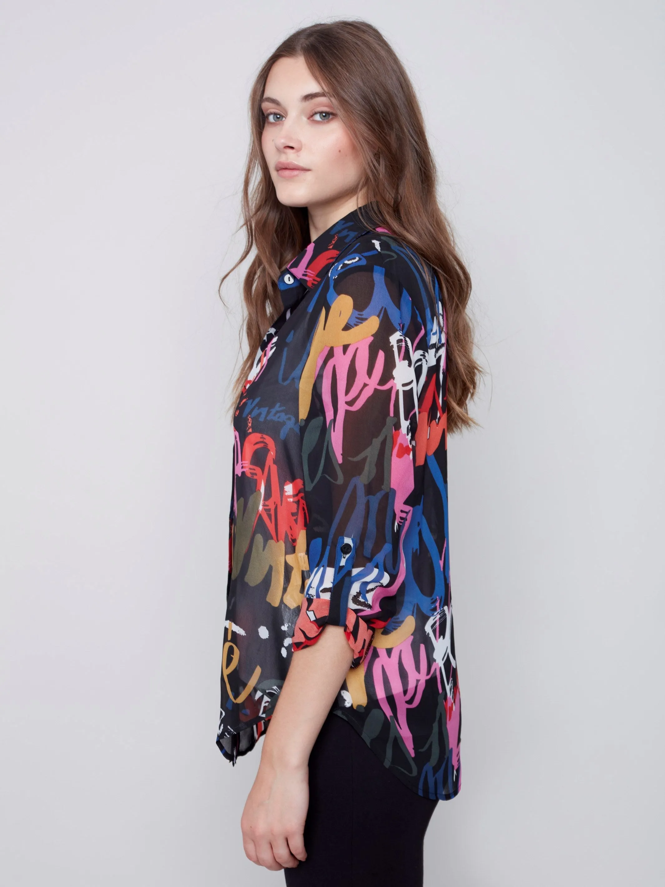 Printed Chiffon Blouse - Graffiti