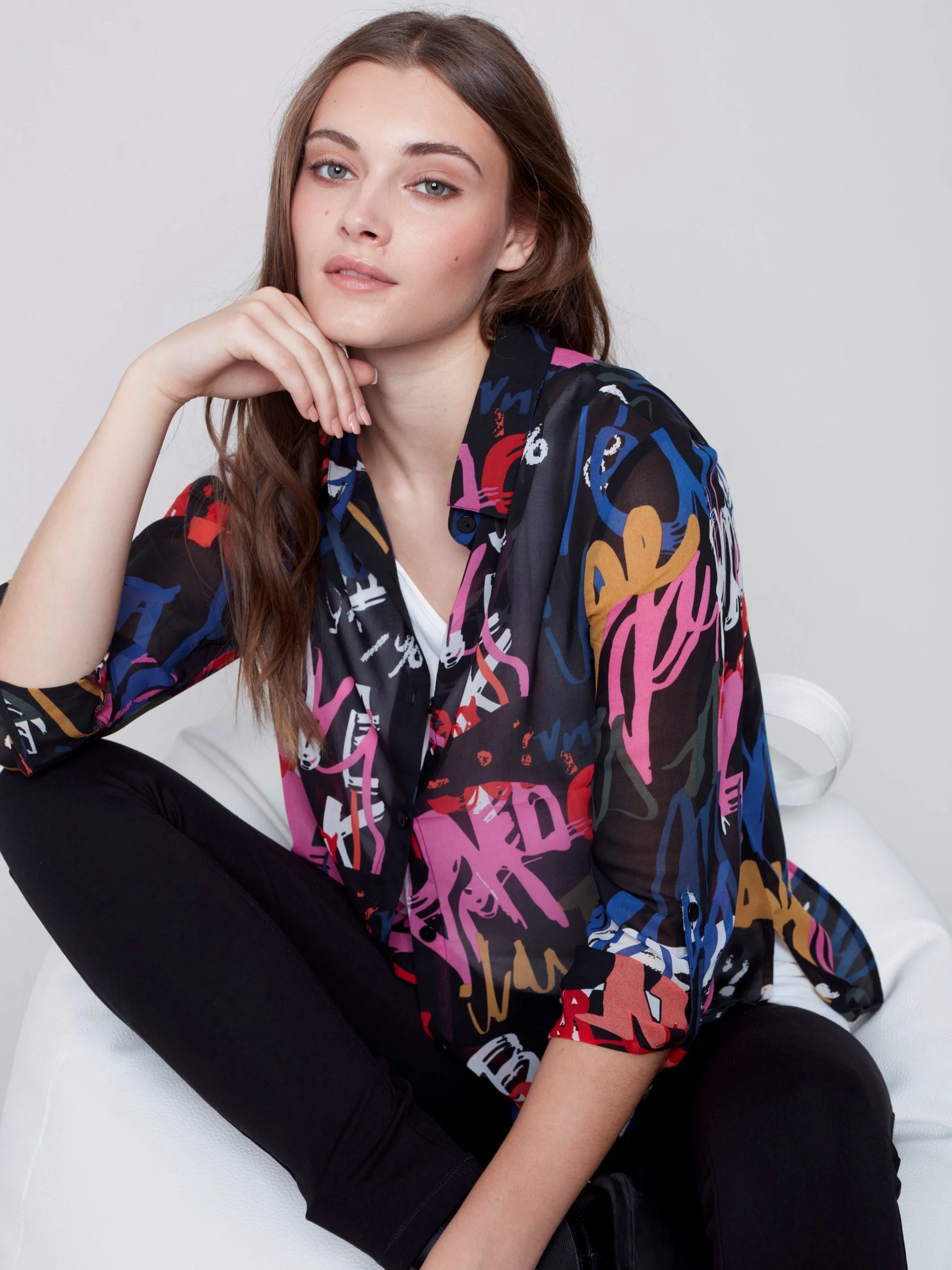 Printed Chiffon Blouse - Graffiti