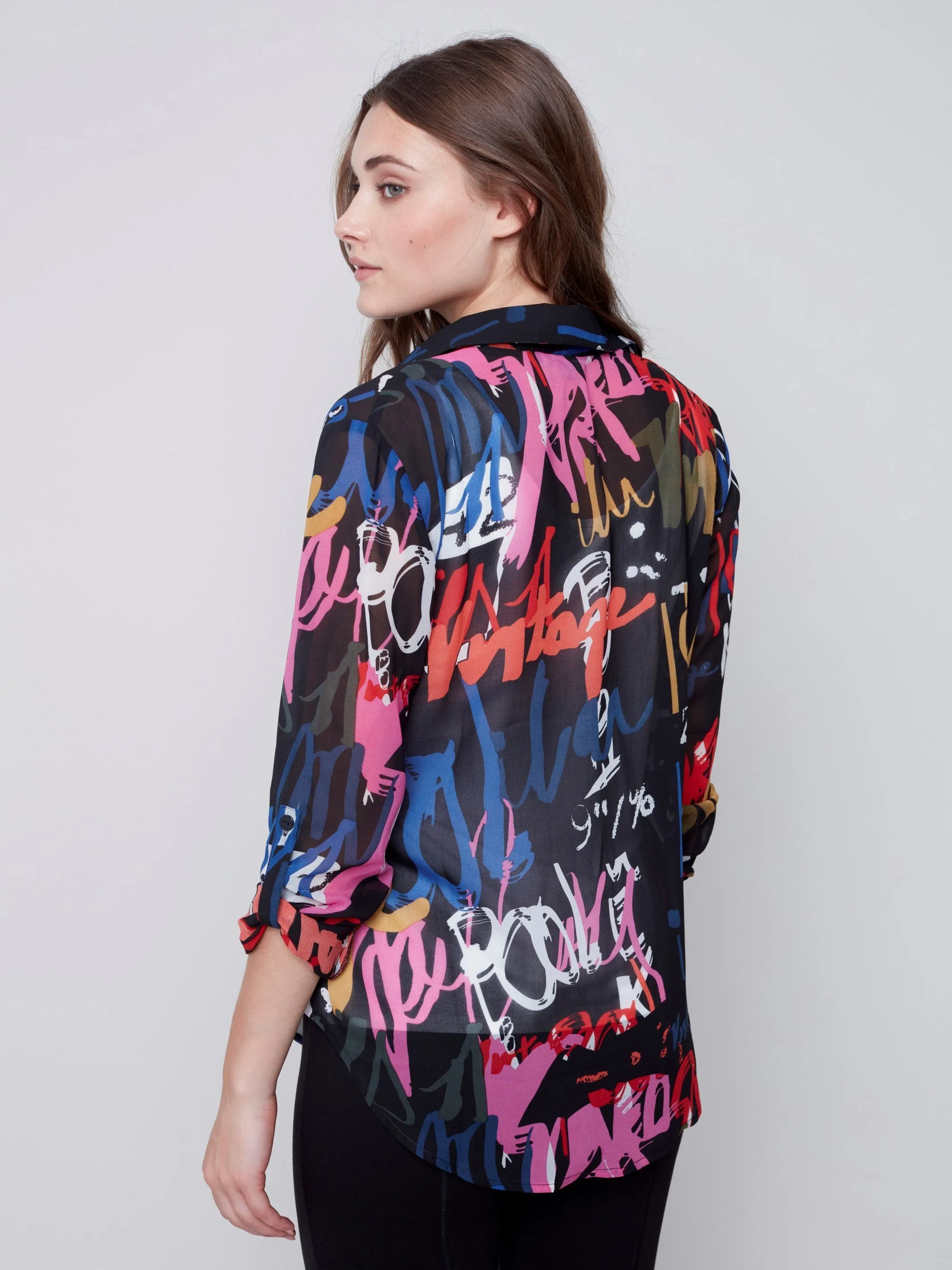 Printed Chiffon Blouse - Graffiti