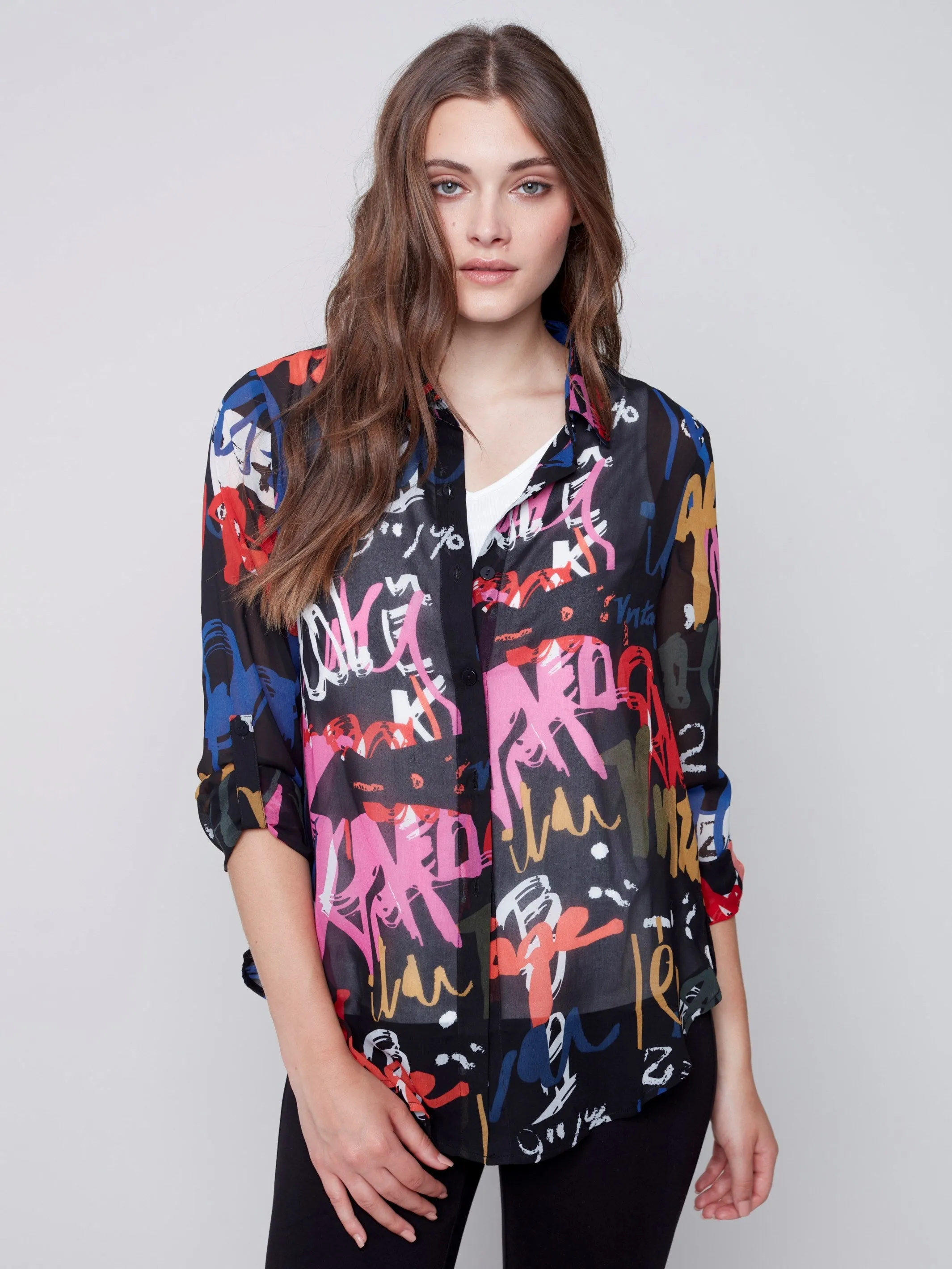 Printed Chiffon Blouse - Graffiti