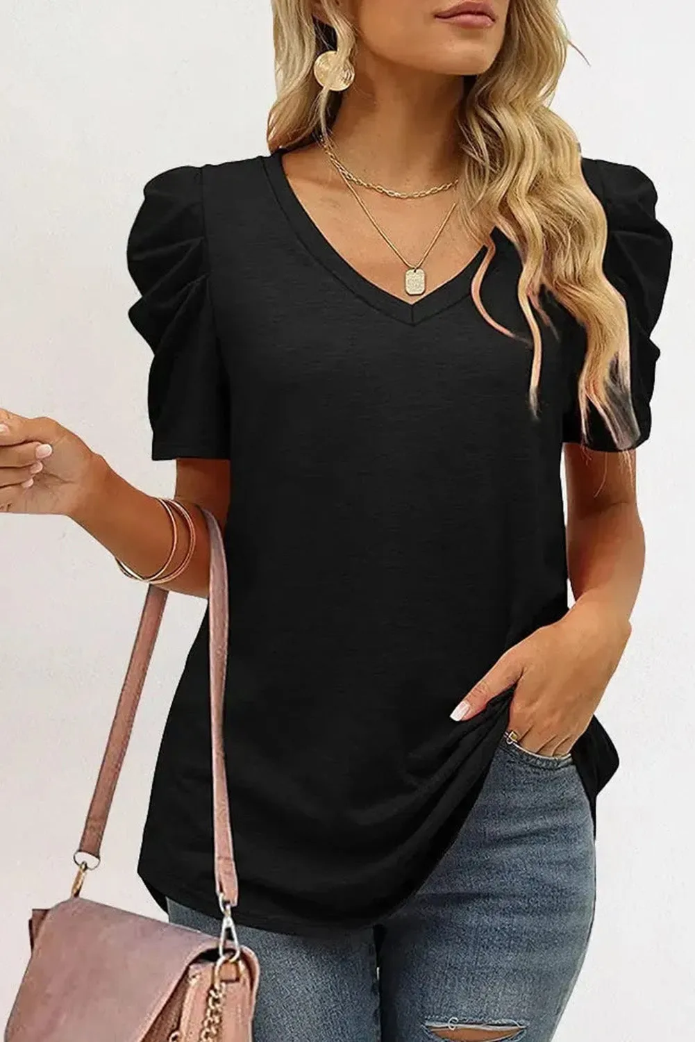 Puff Sleeve V-Neck T-Shirt