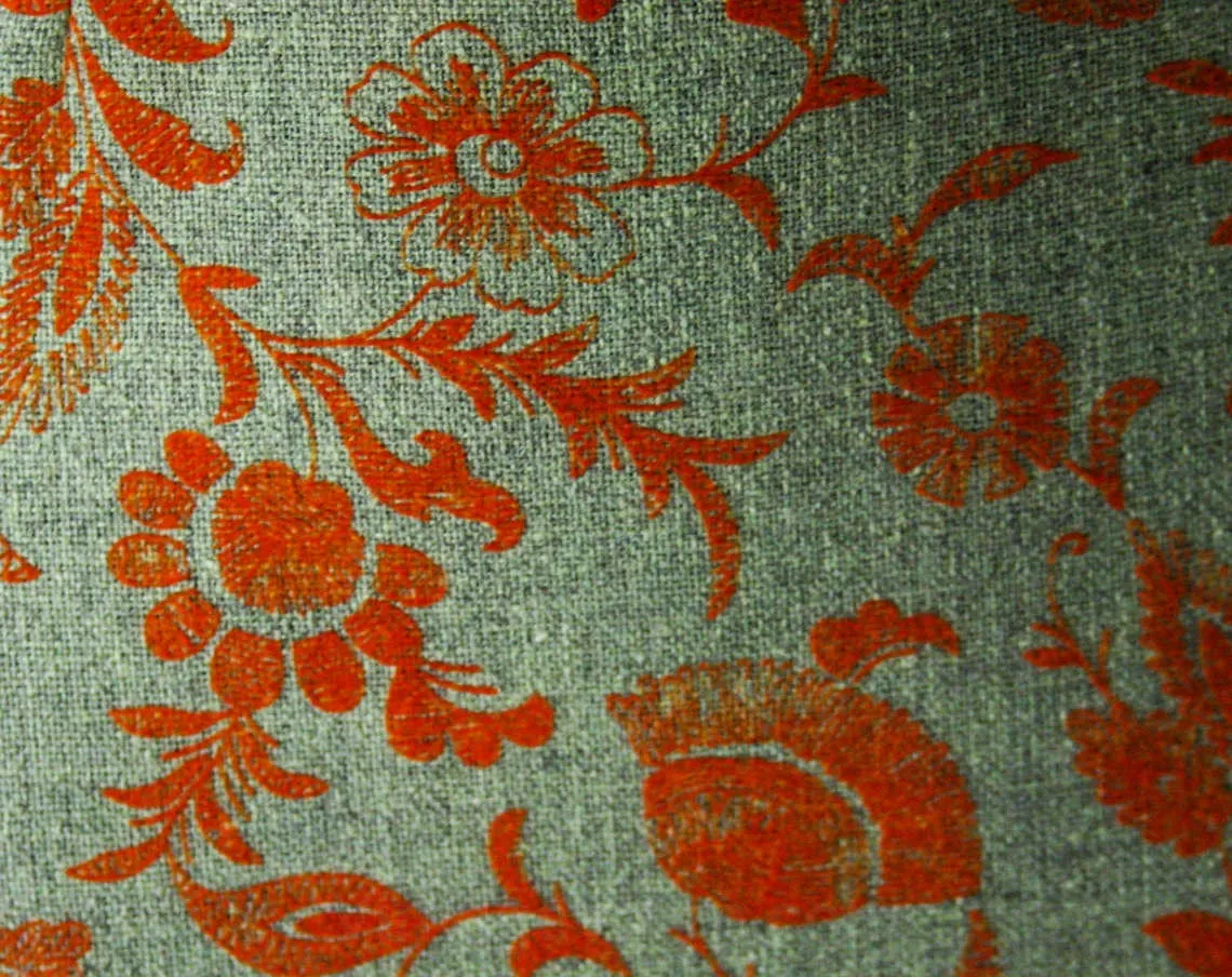 Size 4 Orange Floral 60s Office Skirt - Secretary Chic - Flocked Flowers - Beige Linen - Small 1960s Summer Tailored A-Line Style - Waist 25