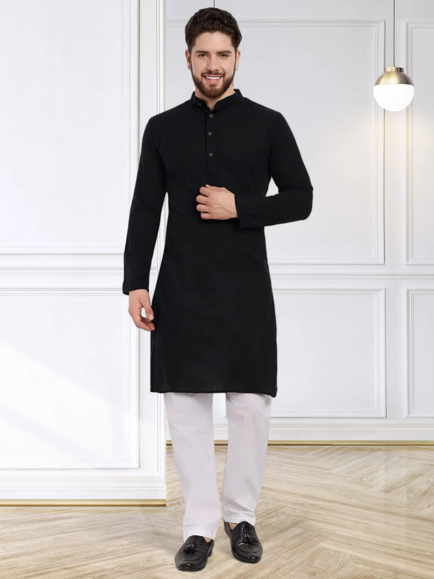 SKAVIJ Men's Handloom Cotton Kurta Pajama Set Casual Wear