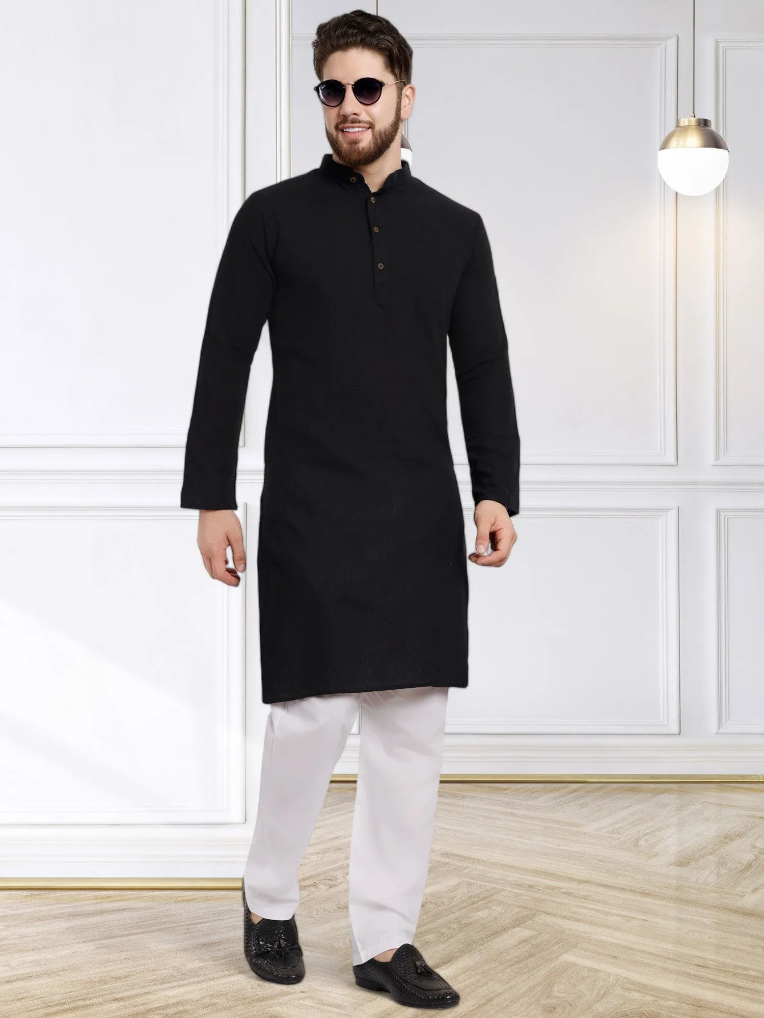 SKAVIJ Men's Handloom Cotton Kurta Pajama Set Casual Wear