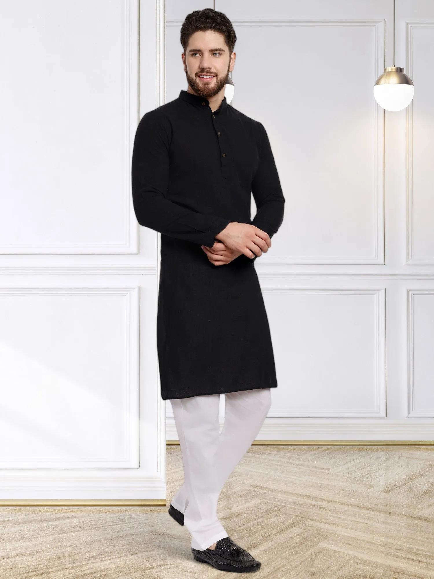 SKAVIJ Men's Handloom Cotton Kurta Pajama Set Casual Wear