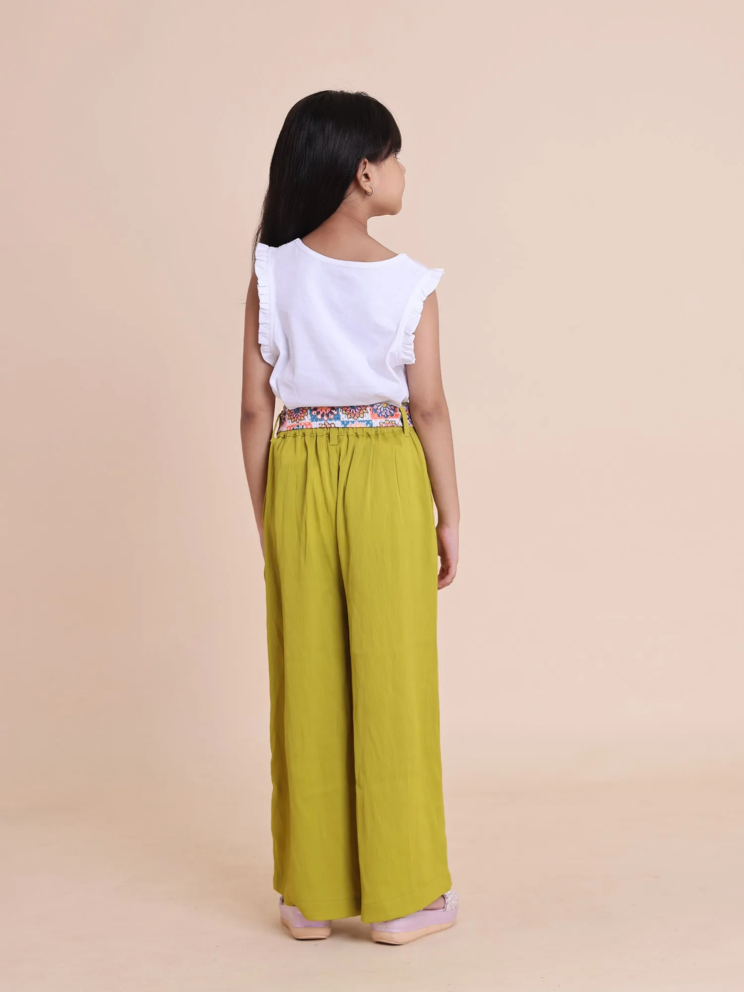 White top detailing with flared palazzo pant