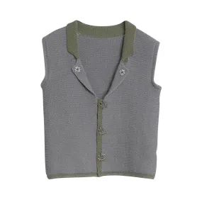 Wool Purl Knit Floral Studded Midsommar Vest