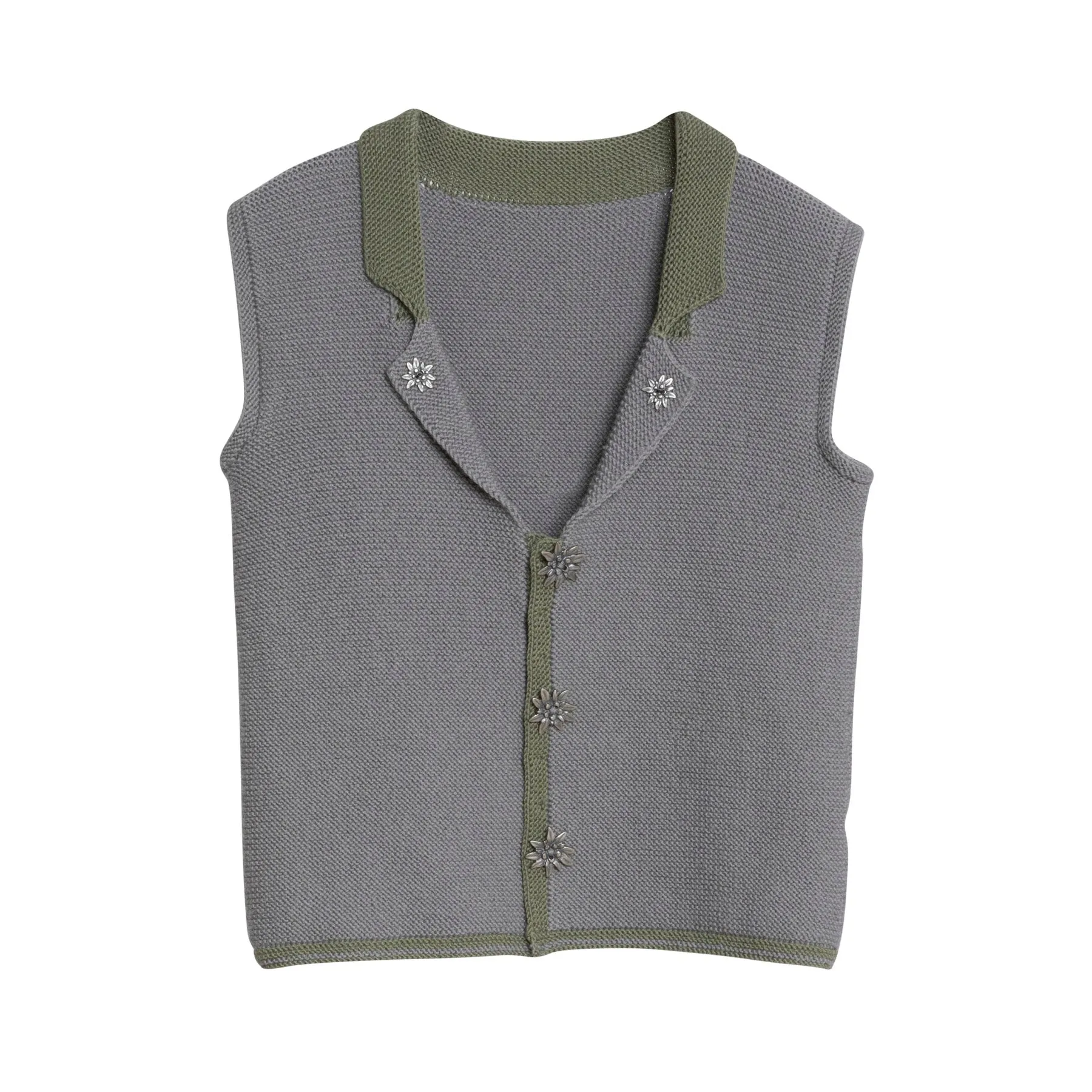 Wool Purl Knit Floral Studded Midsommar Vest